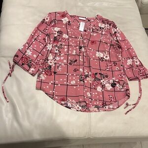 New York & Company Rose Grid Floral Blouse